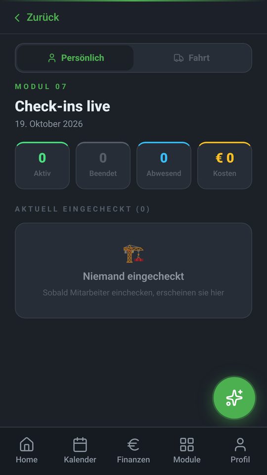 GreenOS Check-in/out (Testdaten)
